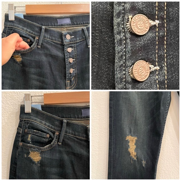 MOTHER Distressed Cropped Tapered Boyfriend Jeans Size 24 - Picture 10 of 12